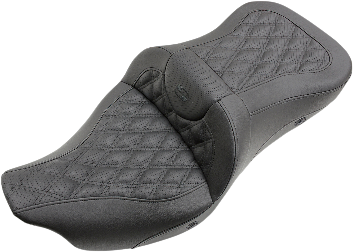 SADDLEMEN Roadsofa™ Seat - Heated - Full Lattice Stitch - without Backrest - Black - FL '09-'24 808-07B-182THC