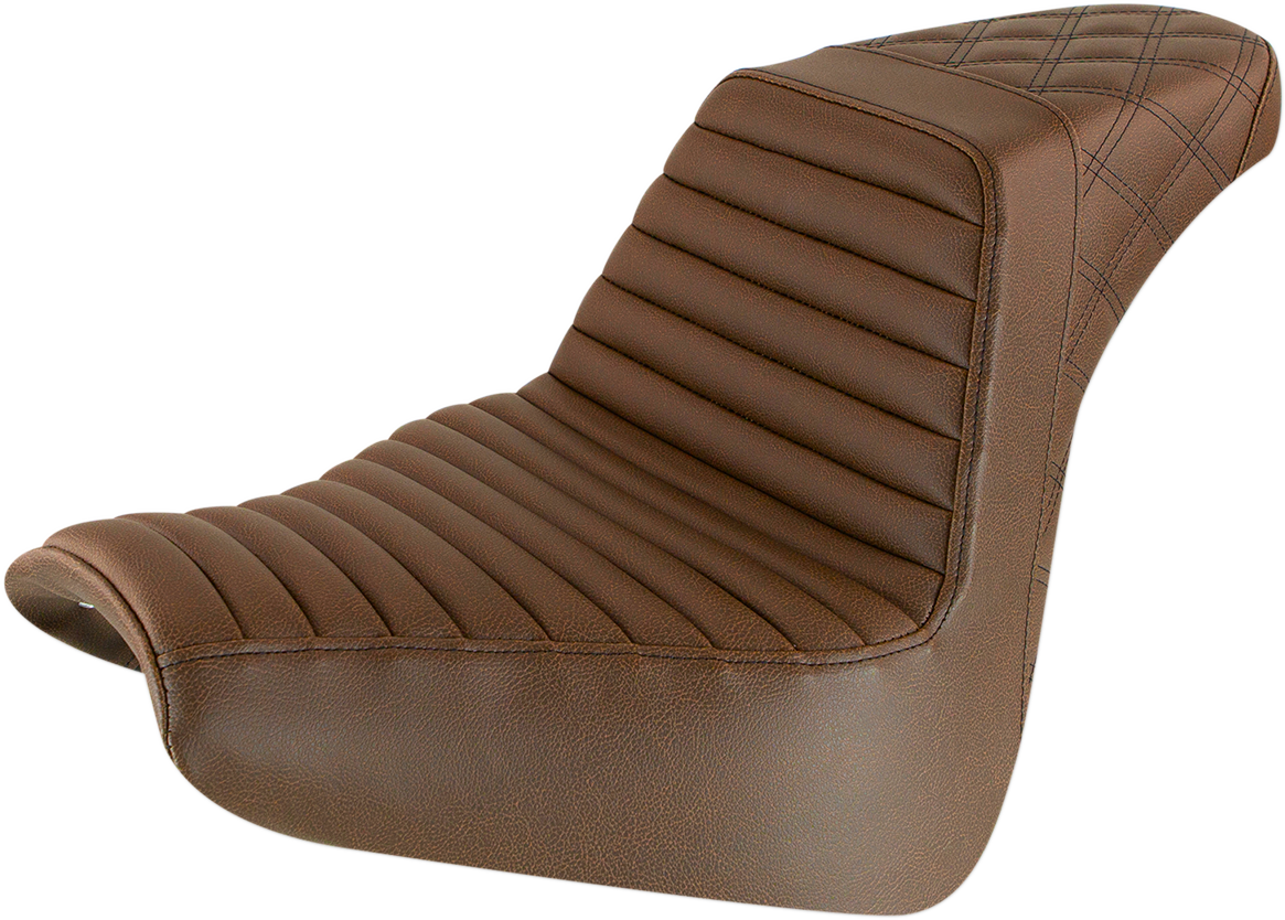 SADDLEMEN Step-Up Seat - Front Tuck-n-Roll/Rear Lattice Stitch - Brown - FXBR/S '18-'20 818-31-176BR