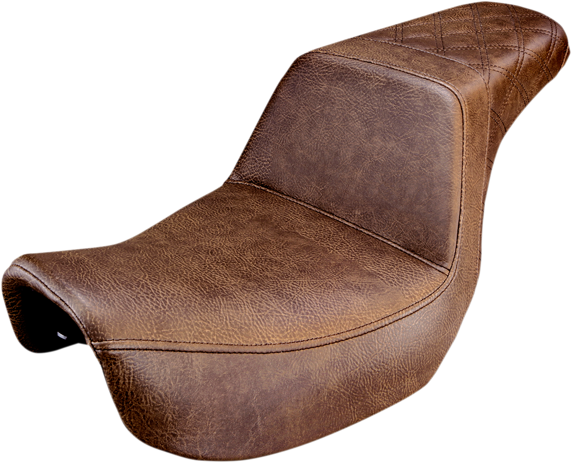 SADDLEMEN Step-Up Seat - Rear Lattice Stitched - Brown - Dyna 806-04-173BR