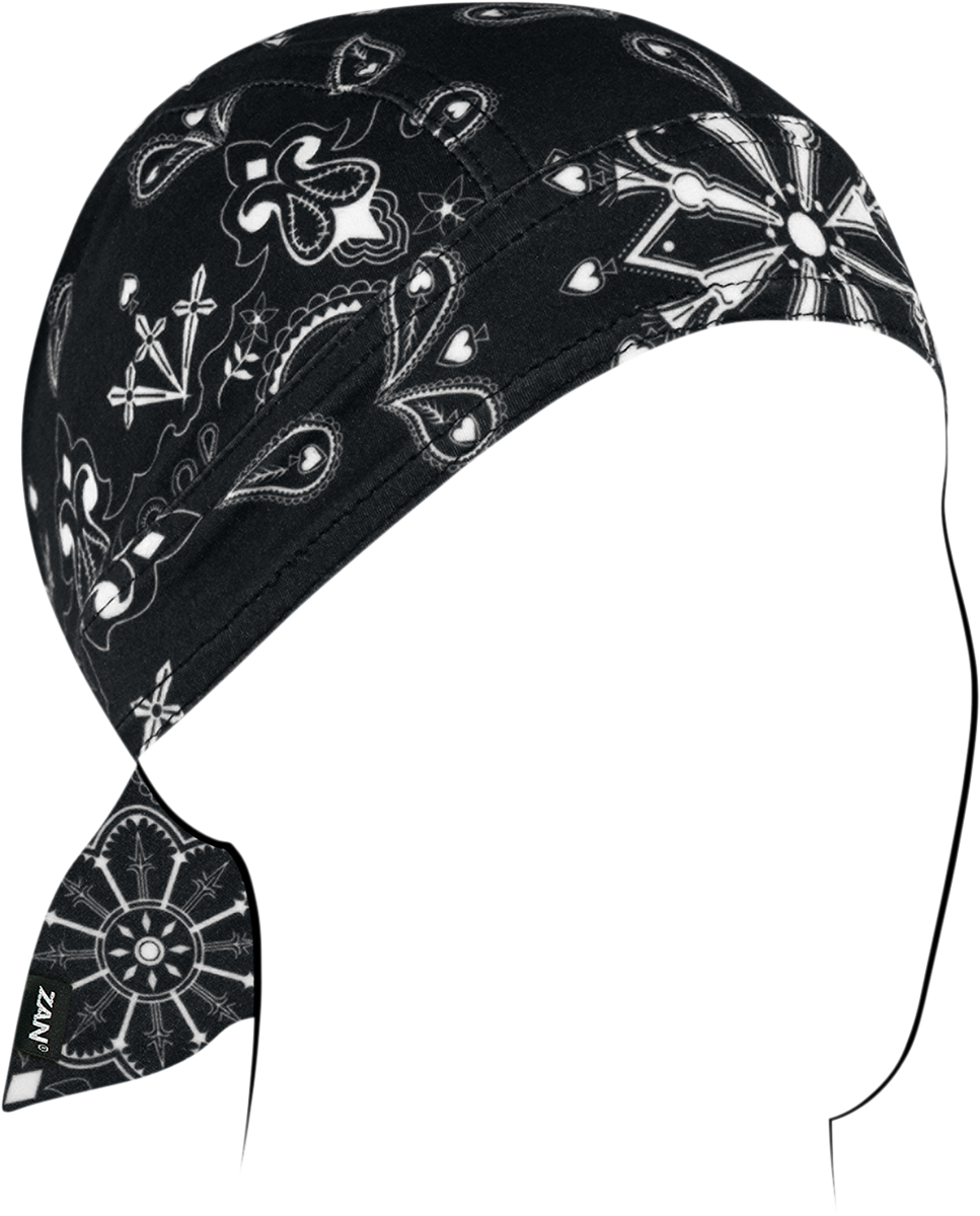 ZAN HEADGEAR Flydanna SportFlex Black Paisley ZL101 - Comfortable Headwear with UV Protection