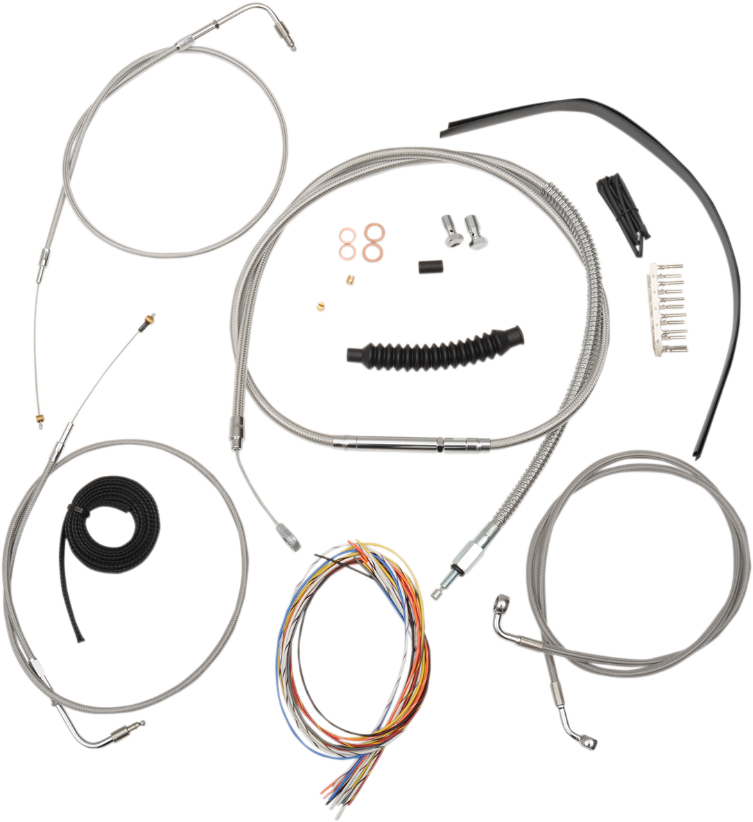LA CHOPPERS Complete Stainless Braided Handlebar Cable and Brake Line Kit for 12-14 Inch Handlebars on '96-'03 Sportster - Part LA-8300KT2-13