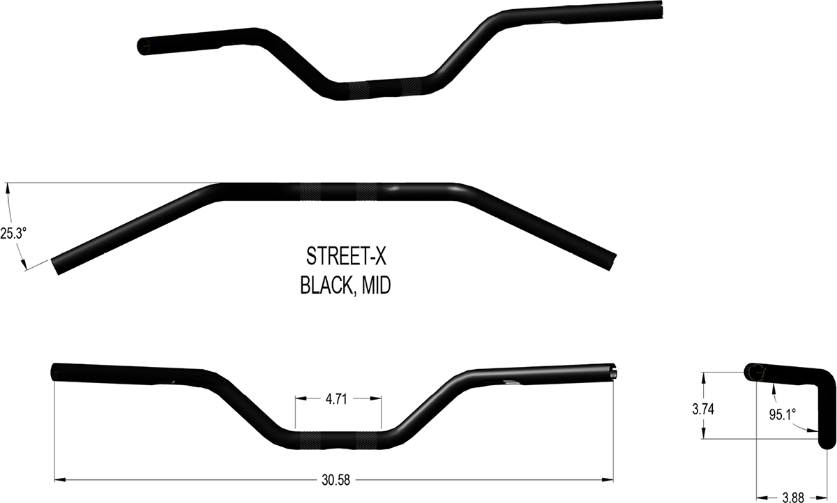 KHROME WERKS Street-X Handlebars - Mid Bend - Black 300904