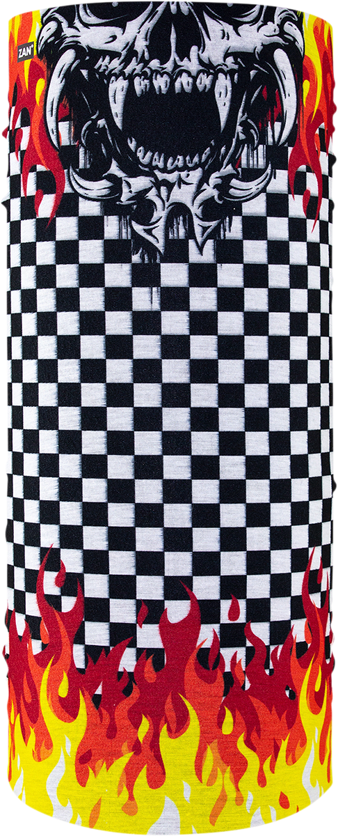 ZAN HEADGEAR Motley Tube® Polyester Neck Tube Checkered Flames T450 - Versatile Face Mask, Neck Warmer, Beanie, and Ear Warmer