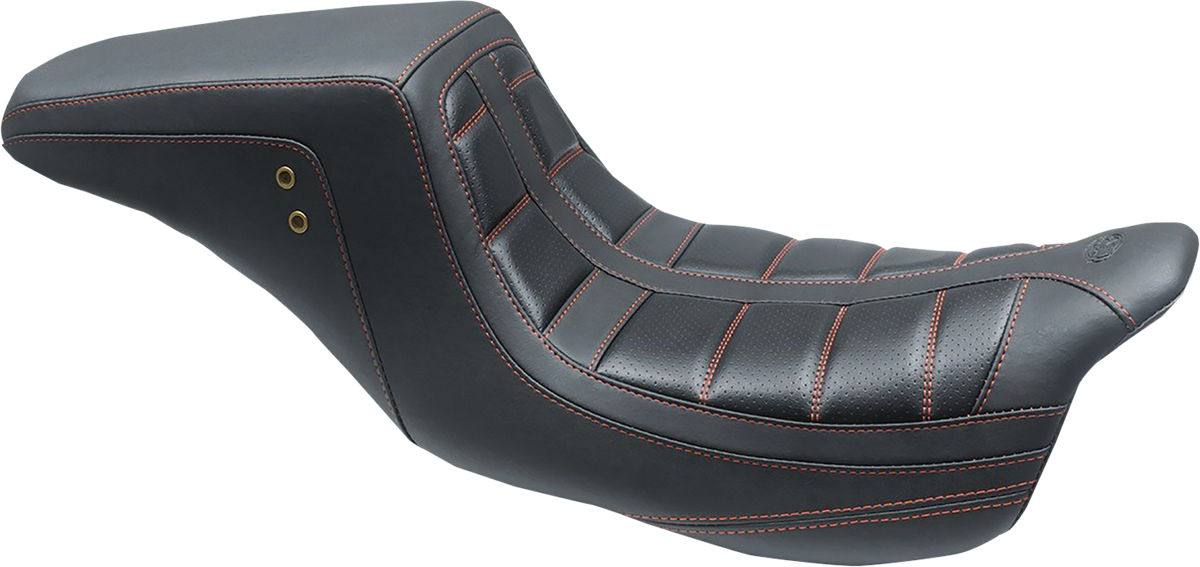 MUSTANG Squareback One-Piece Seat - Tuck and Roll - Black w/ American Beauty Red Stitching - FL '08-'25 75239AB