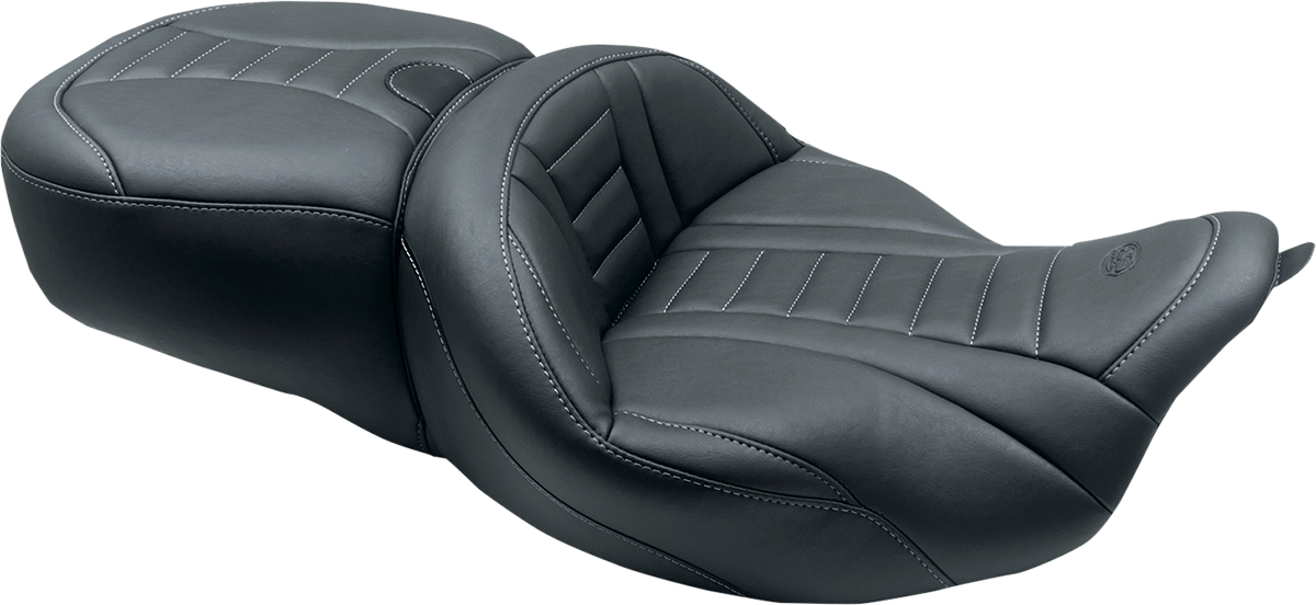 MUSTANG One-Piece Deluxe Touring Seat - Black w/ Gun Metal Stitching - FL '08-'25 79006GM
