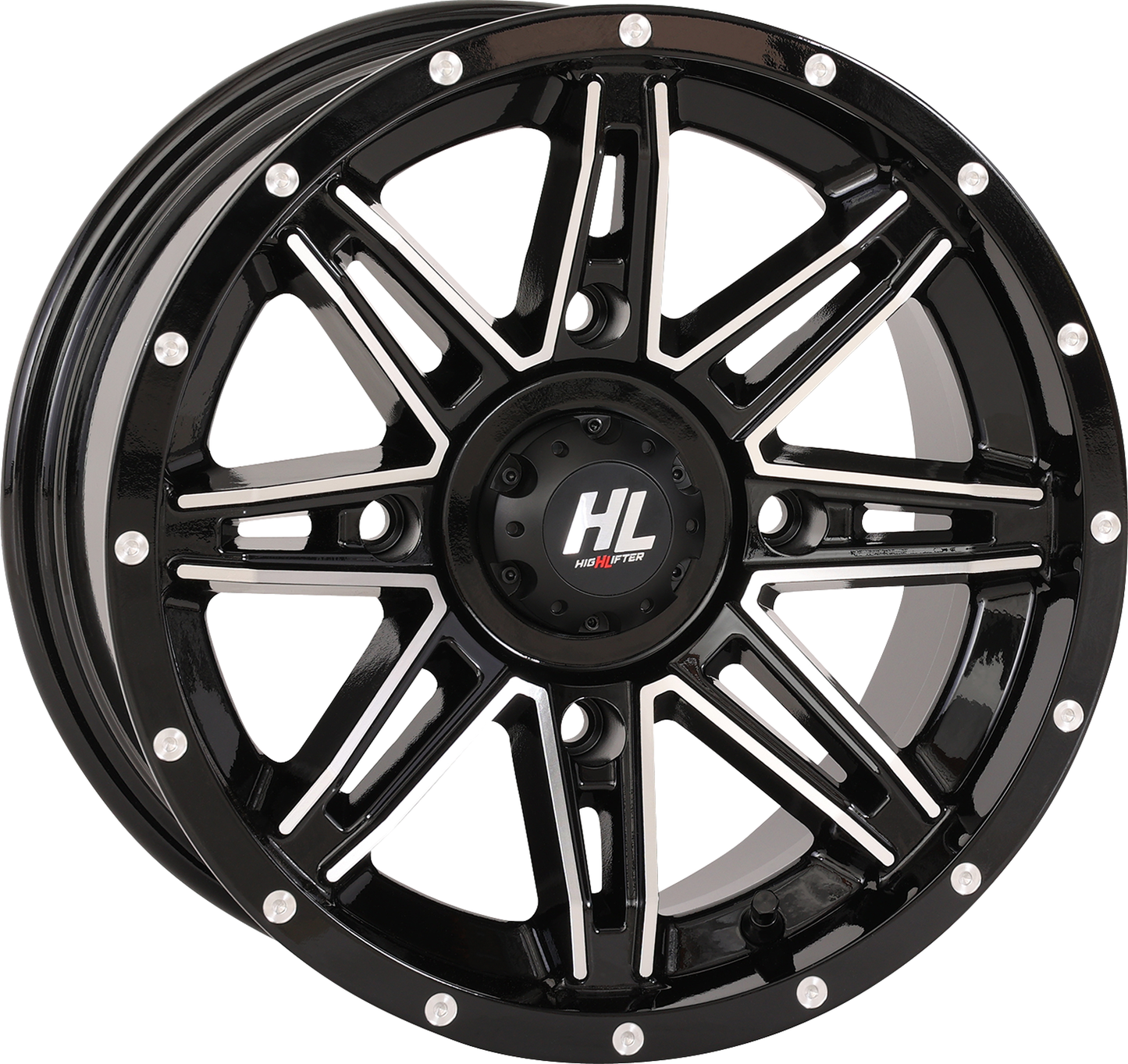 HIGH LIFTER HL22 14x7 Gloss Black Machined Wheel - 4/156 Bolt Pattern with Split 8-Spoke Design
