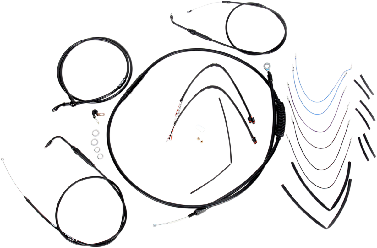 BURLY BRAND Complete Black Vinyl Handlebar Cable/Line Kit for Ape Hangers - 14" - '11-'15 FLS B30-1070