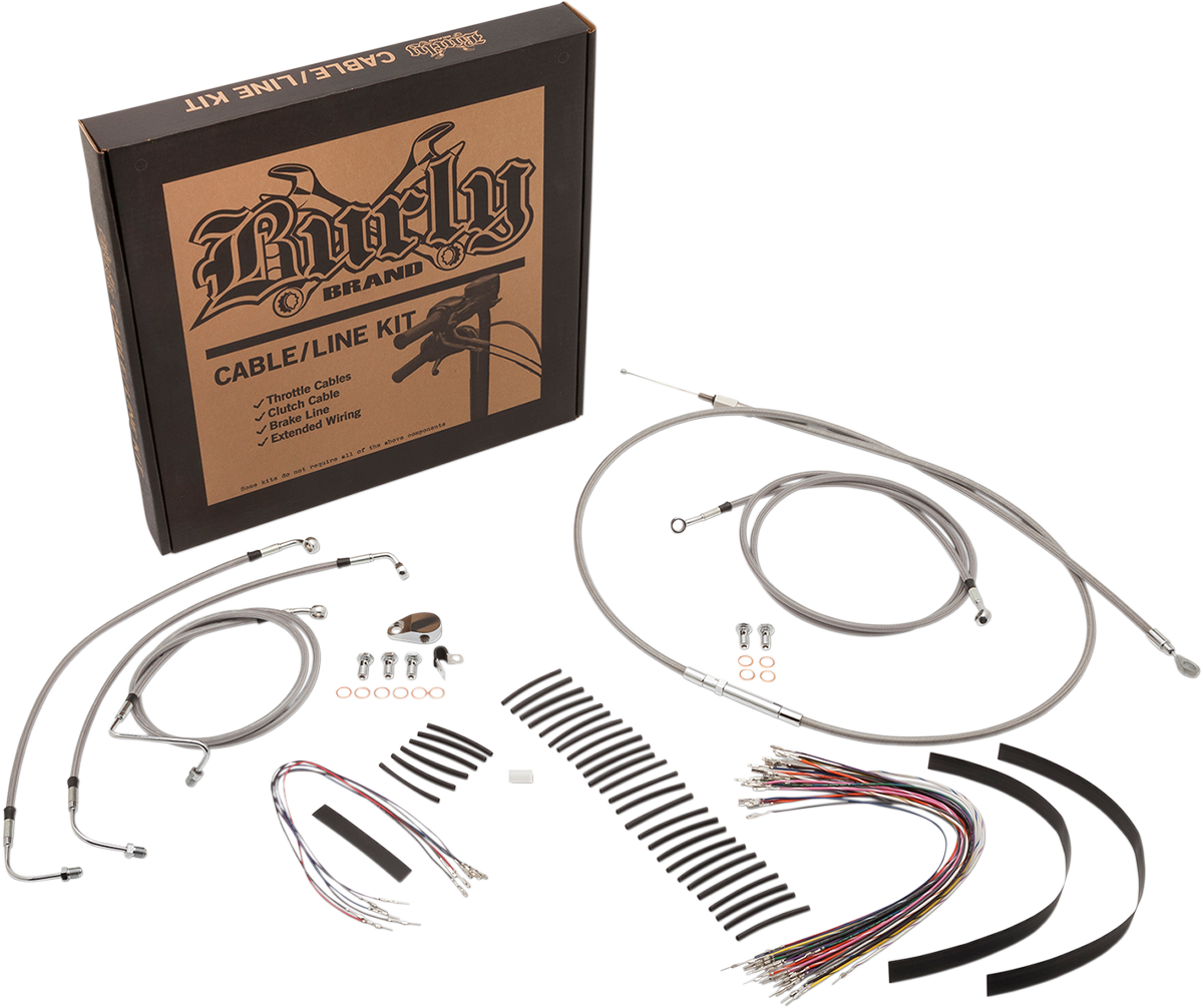 BURLY BRAND Complete Stainless Braided Handlebar Cable/Brake Line Kit - 13" Ape Hangers - '08-'13 FLH B30-1102