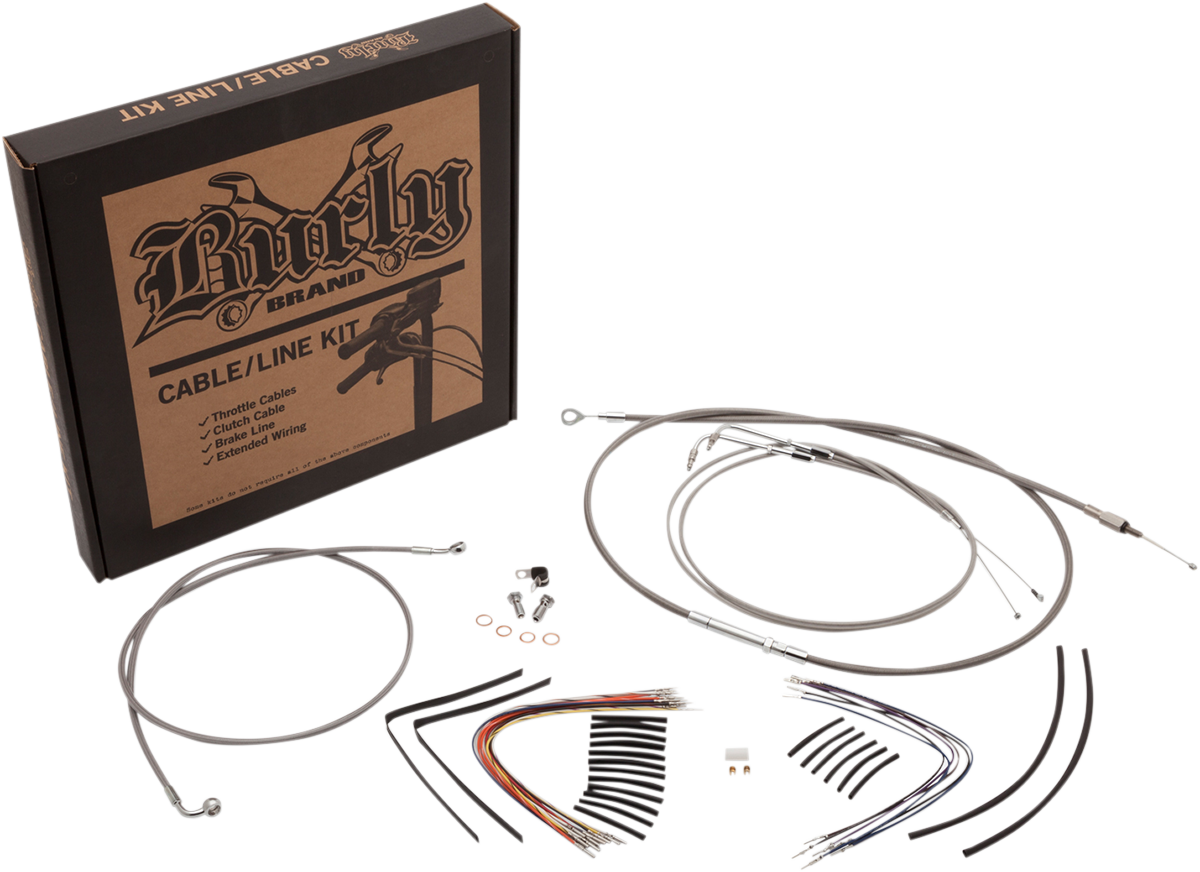 BURLY BRAND Complete Stainless Braided Handlebar Cable/Brake Line Kit - 14" Ape Hangers - '11-'15 Softail B30-1127