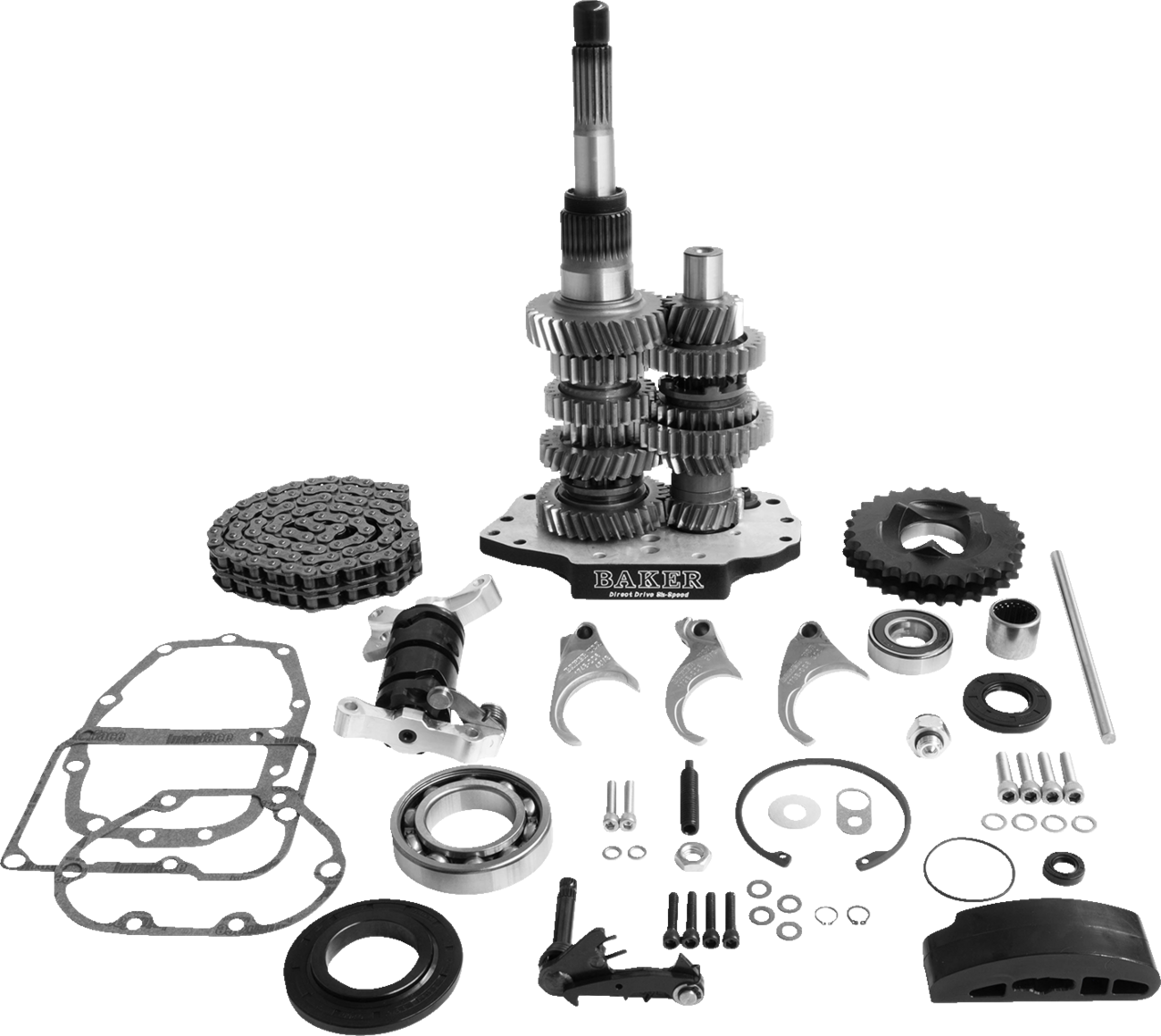 Baker Drivetrain Direct Drive 6-Speed Gear Set for Harley Softail and Dyna Models (2001-2006) - Part No. DD6-411PL-03