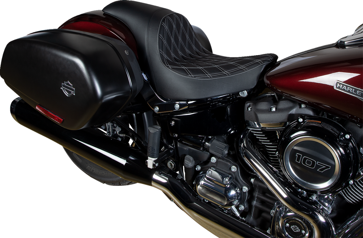 DRAG SPECIALTIES SEATS Predator Seat - Double Diamond w/ Silver Sitching - Vinyl - FLSB/FXLR '18-'23 0802-1518
