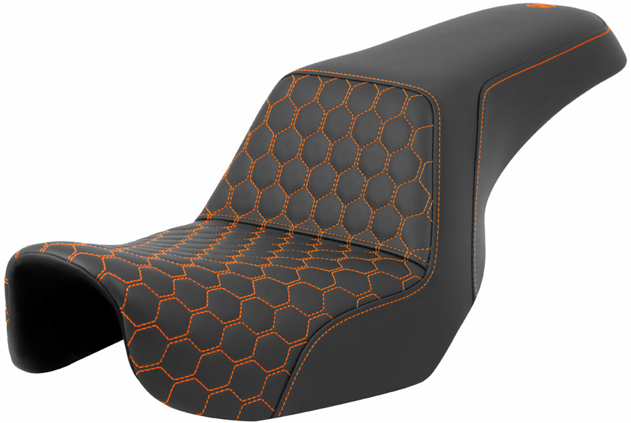 SADDLEMEN Step-Up Seat - Honeycomb - Orange Stitching - Dyna '06-'17 806-04-17703