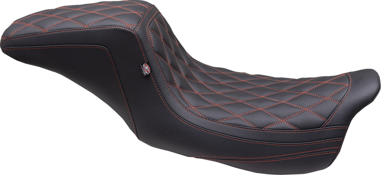 MUSTANG One Piece 2-Up Squareback Seat - Double Diamond - American Beauty Red/Orange Stitch - FL '08-'25 75299AB