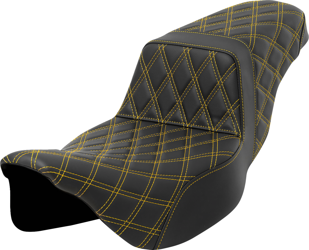 SADDLEMEN Step-Up Seat - Lattice Stitch - Gold Stitch - Extended Reach - FLH/FLT '08-'23 808-07E-17507