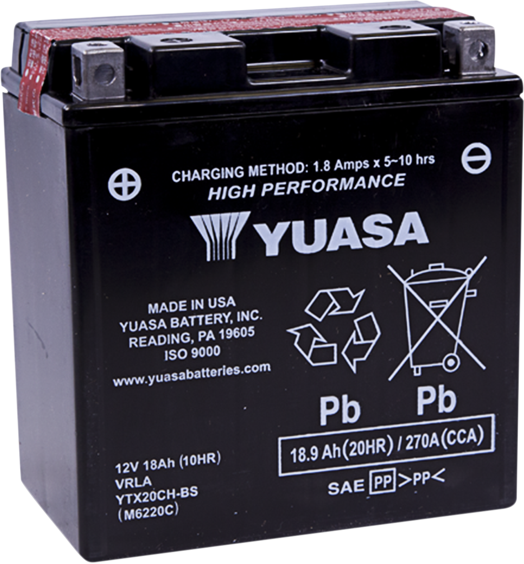 YUASA YTX20CH-BS AGM Battery - High Cranking Power for Vehicles - Part Number YUAM6220C