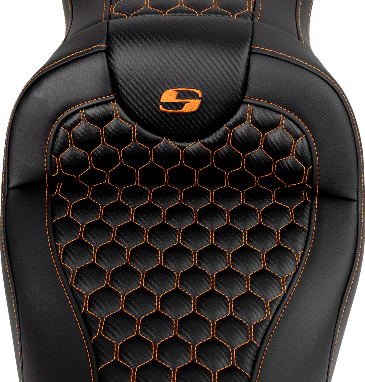 SADDLEMEN RoadSofa™ Seat - Honeycomb - Orange Stitch - without Backrest - FLH/FLT '08-'23 808-07B-18903