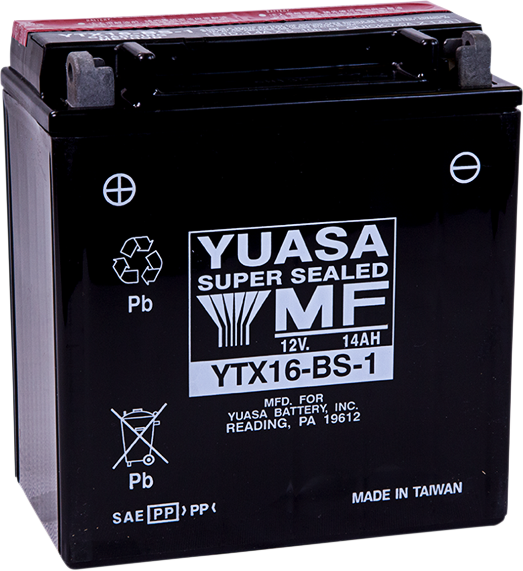 YUASA AGM Battery YTX16-BS with Sealed Absorbed-Glass Mat Technology