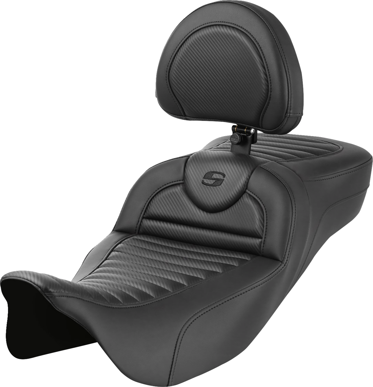 SADDLEMEN Roadsofa™ Extended Reach Seat - with Backrest - Tuck-n-Roll - Carbon Fiber - FLH/FLT '08-'24 808-07B-205B0