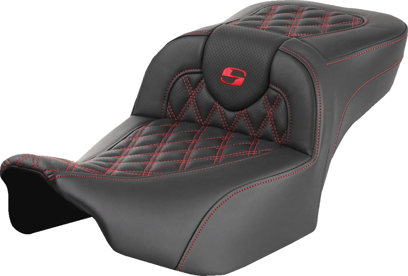 SADDLEMEN Roadsofa™ Extended Reach Seat - without Backrest - Lattice Stitch - Red Stitch - FLTR/FLHX '23-'24 823-07-18404