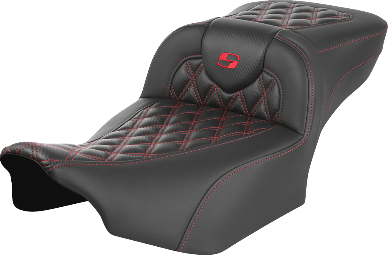 SADDLEMEN Roadsofa™ Extended Reach Seat - without Backrest - Lattice Stitch - Red Stitch - FLTR/FLHX '23-'24 823-07-20704
