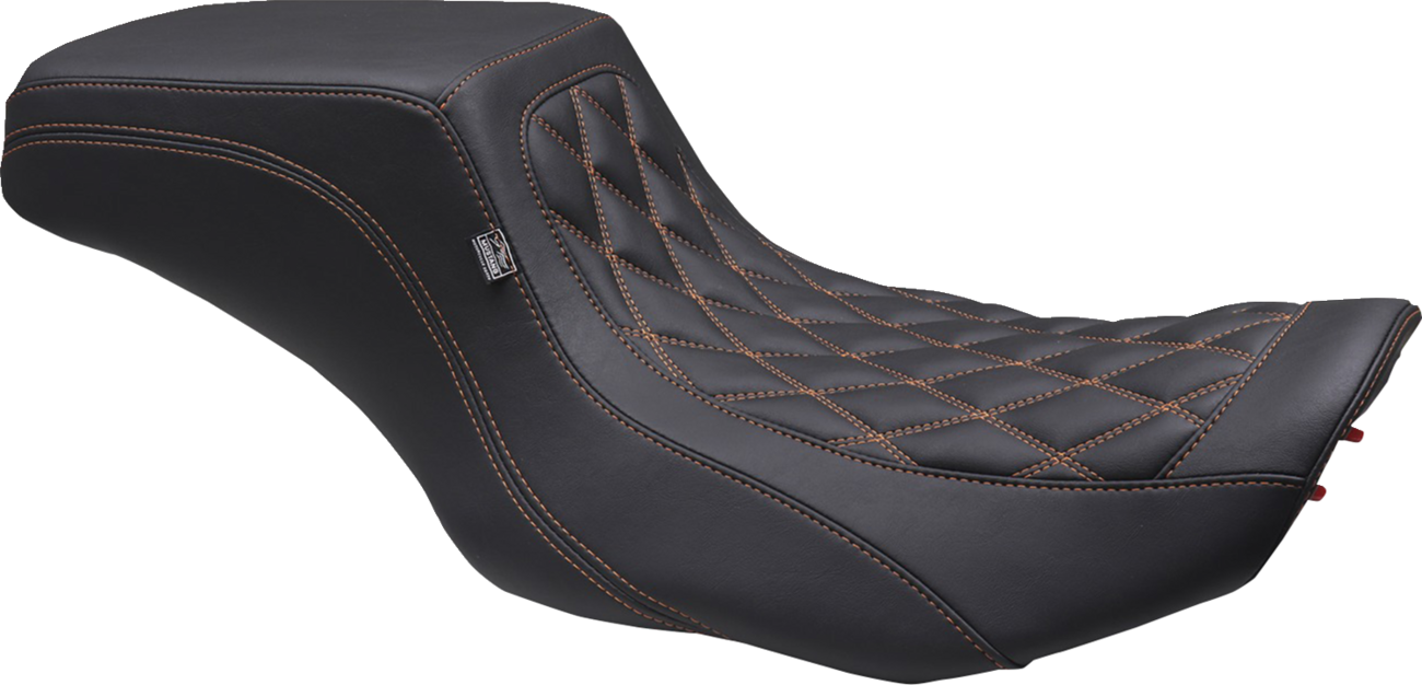 MUSTANG One Piece 2-Up Squareback Seat - Double Diamond - Orange Stitch - FLH/FLT '23-'25 88416MO