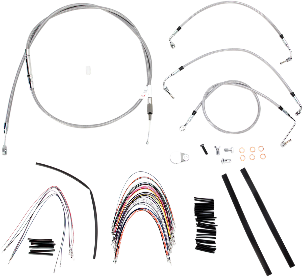 BURLY BRAND Complete Stainless Braided Handlebar Cable/Brake Line Kit - 16" Ape Hangers - '08-'13 Touring B30-1092
