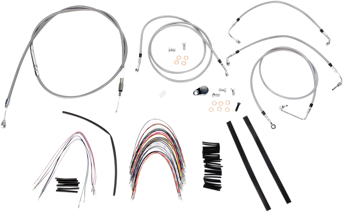 BURLY BRAND Complete Stainless Braided Handlebar Cable/Brake Line Kit - 14" Ape Hangers- '08-'13 Touring B30-1094