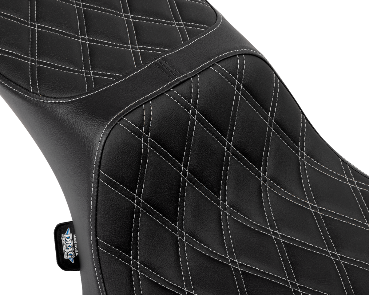 DRAG SPECIALTIES SEATS Performance Predator 2-Up Seat - Extended Reach - Vinyl - Silver Double Diamond Stitch 4691C