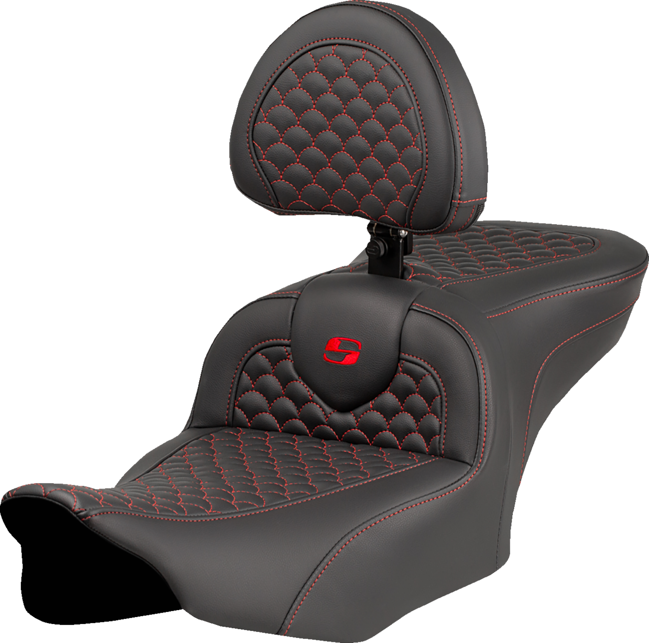 SADDLEMEN Roadsofa™ Seat - Dragon Scale Stitch - Red Stitch - w/ Backrest - FLTR/FLHX '23-'24 823-07-208B4