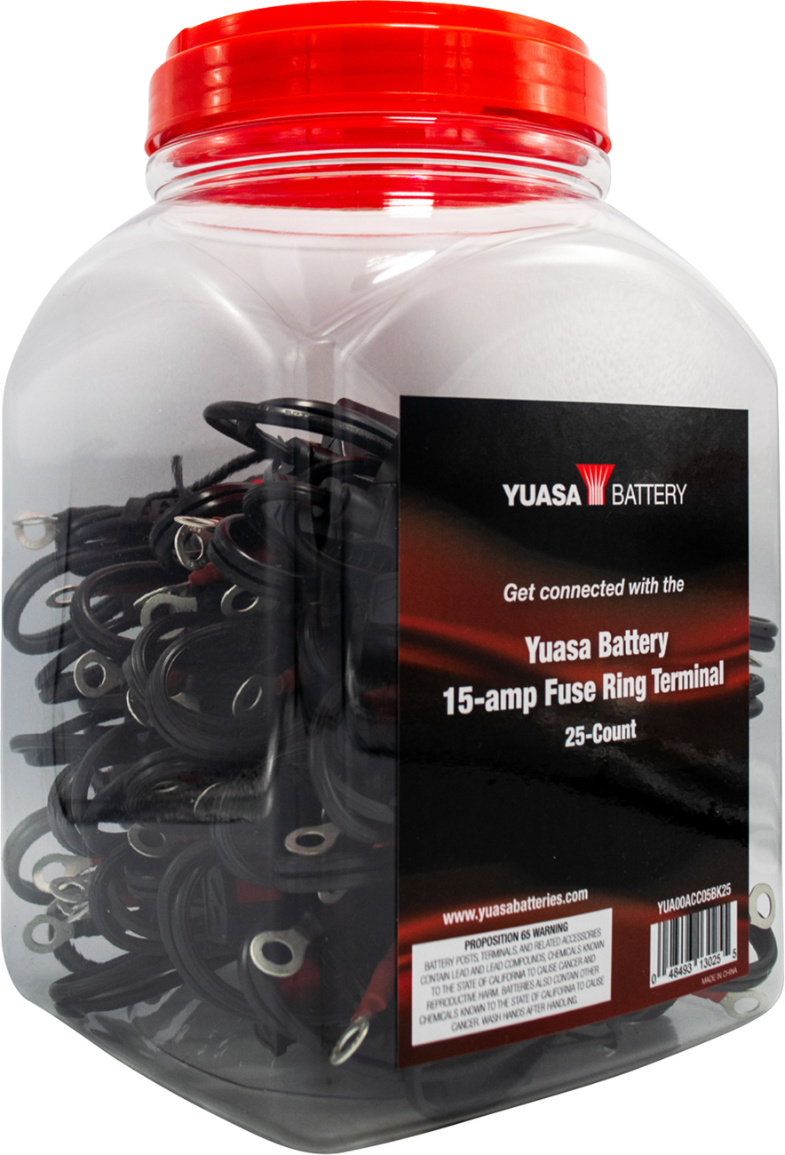 YUASA 15 Amp Ring Terminals - Bulk Pack of 25 for Reliable Battery and Electrical Connections