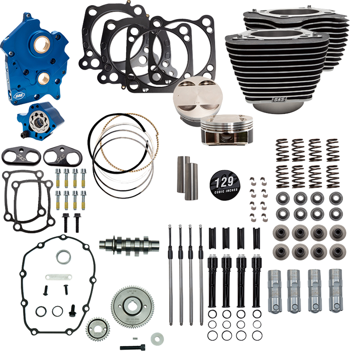 S&S CYCLE 129" Power Pack - 550 Gear Drive - Oil Cooled - Wrinkle Black w/Highlight Fins - 107" M8 310-1227C