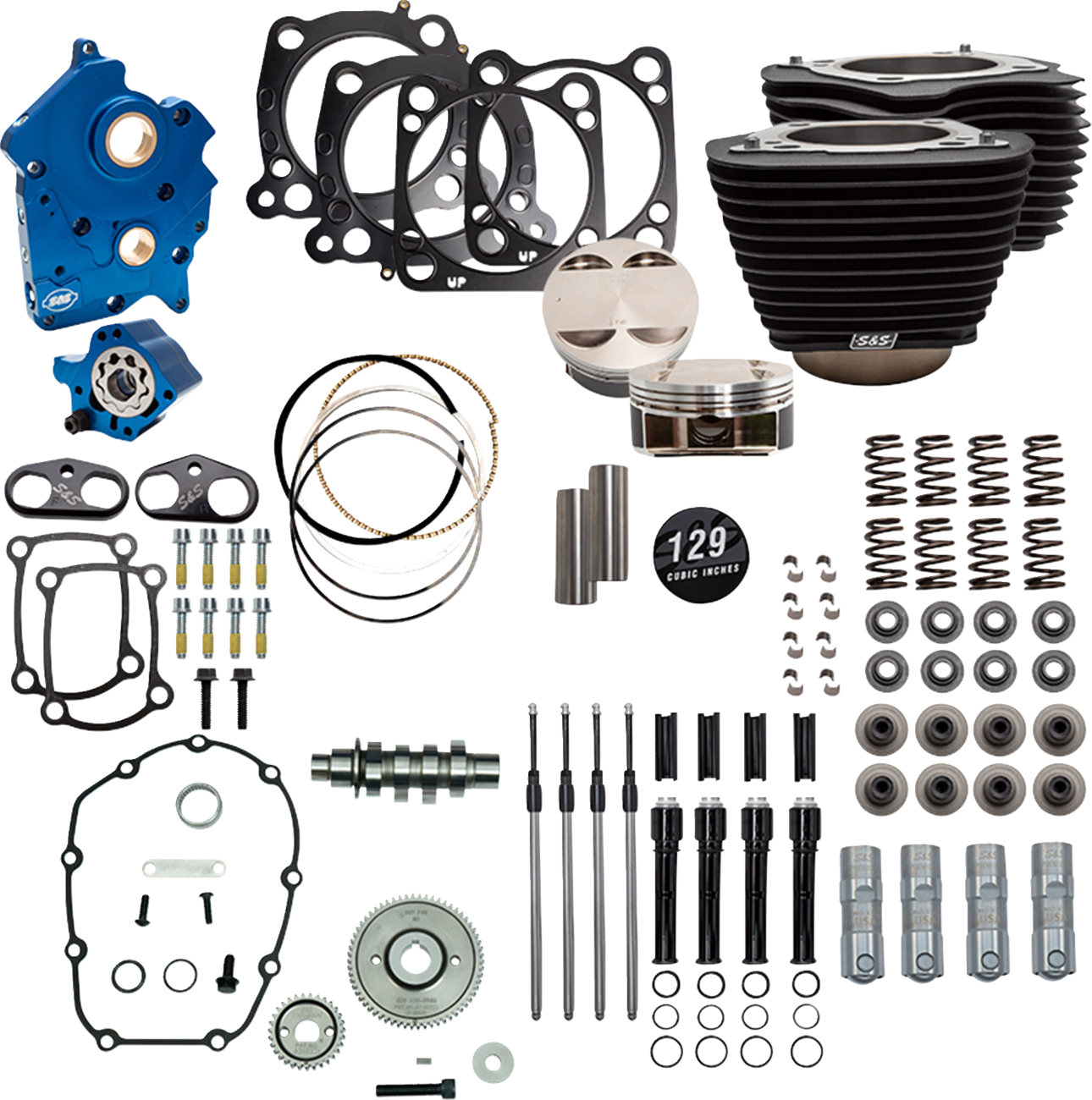 S&S CYCLE 129" Power Pack - 550 Gear Drive - Oil Cooled - Wrinkle Black w/o Highlight Fins - 107" M8 310-1228C
