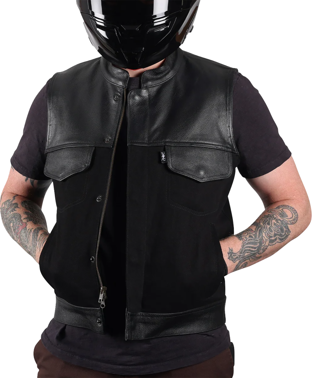 THRASHIN SUPPLY CO. Kanan Leather/Denim Riding Vest - Black - Small TMJ-13-08