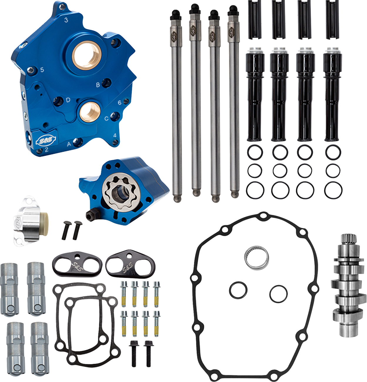 S&S CYCLE Cam Chest kit - 496 Chain Drive Cam - Oil Cooled - Black Pushtubes - M8 310-1379