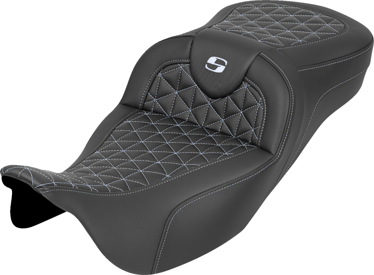 SADDLEMEN RoadSofa™ Tri Gripper Seat - Extended Reach - Silver Stitch - w/o Backrest - FLH/FLT '08-'25 808-07B-21105