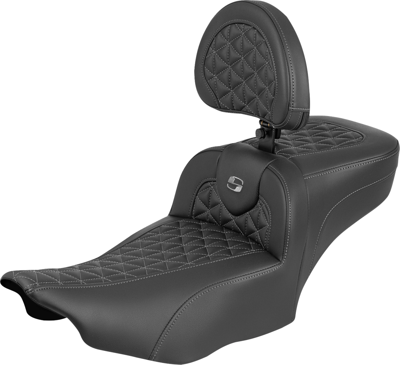 SADDLEMEN Roadsofa™ Extended Reach Seat - with Backrest - Gray Stitch - FLH/FLT '23-'25 823-07-211B2