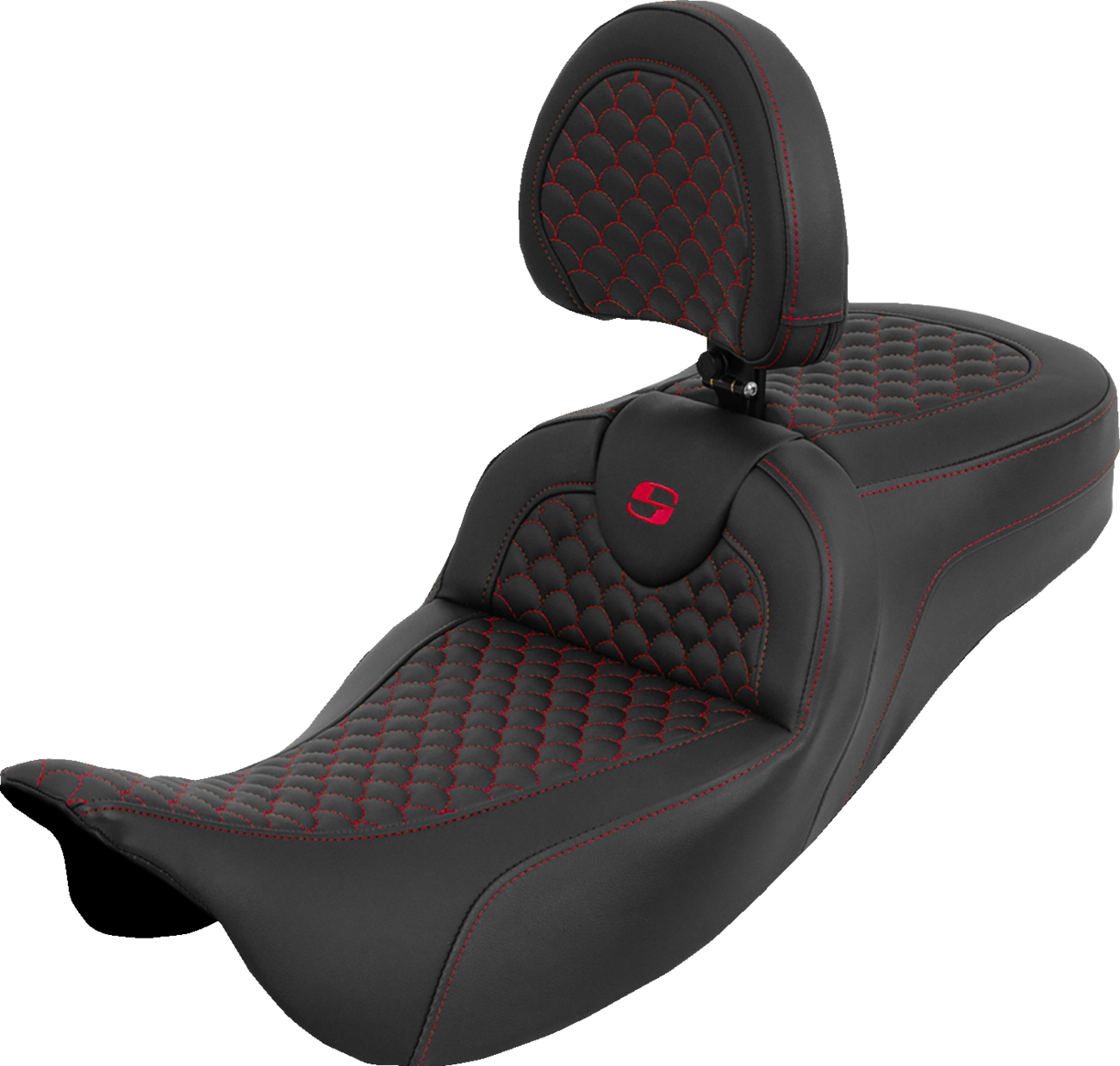 SADDLEMEN Extended Reach Roadsofa™ Seat - Dragon Scale - Red Stitch - with Backrest - Touring '08-'25 808-07B-209B4