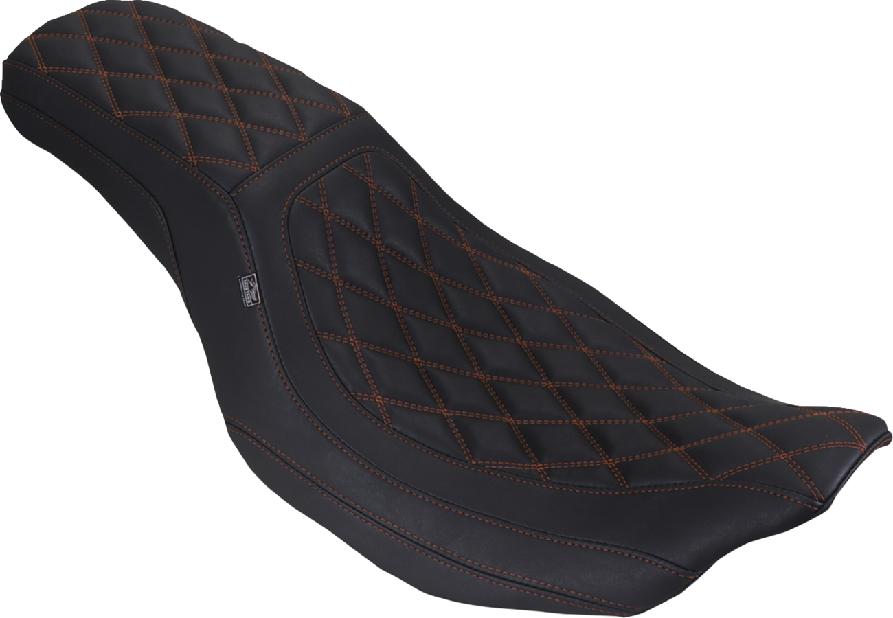 MUSTANG Low Squareback Seat - Double Diamond - Mandarin Orange Stitch - FLH/FLT '23-'26 88514 MO