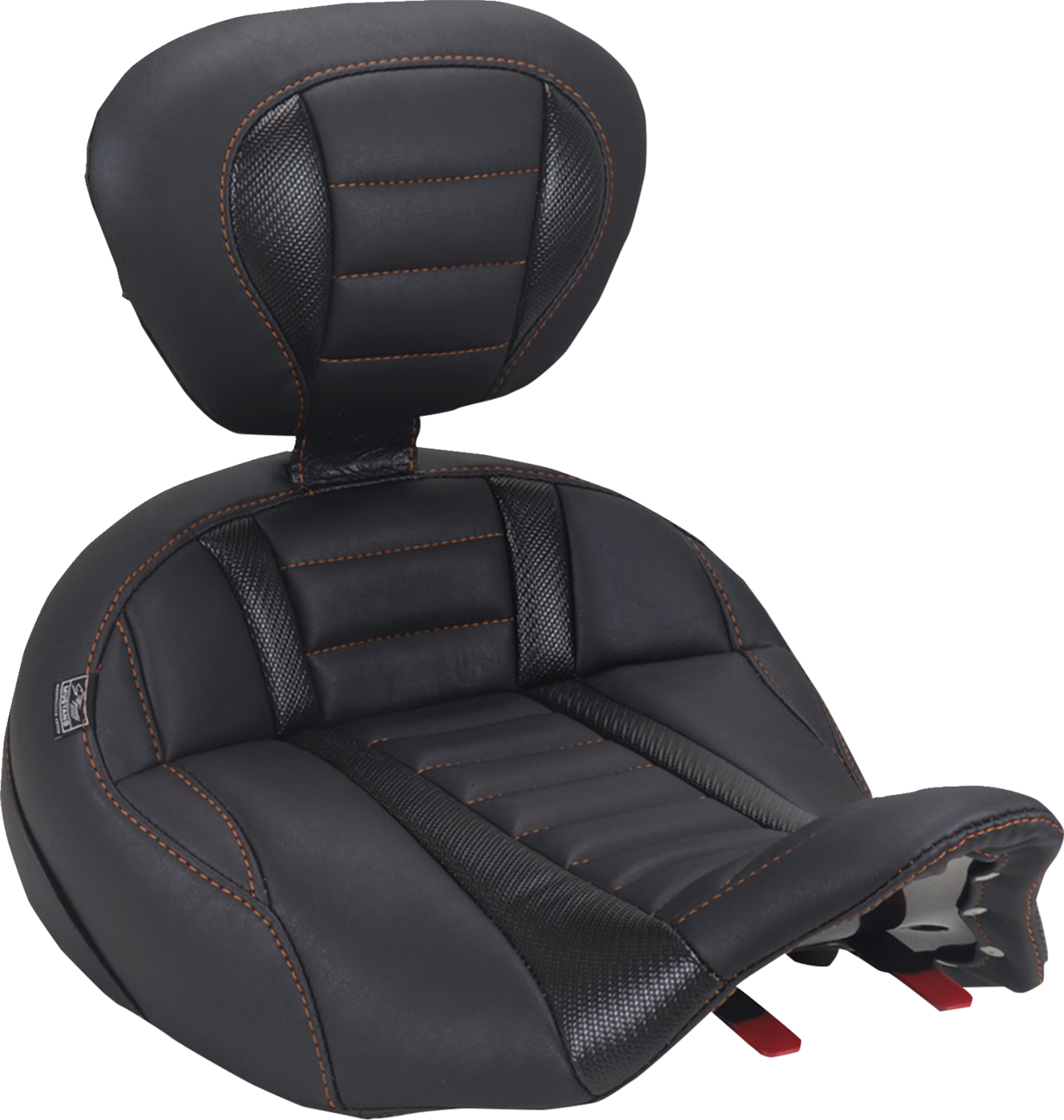 MUSTANG Deluxe Touring Solo Seat - with Driver's Backrest - Mandarin Orange Stitch - FLH/FLT '23-'26 89406MO
