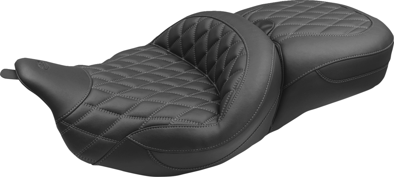 MUSTANG Super Touring Seat - Double Diamond - Gun Metal Stitch FLH/FLT '08-'25 89538GM