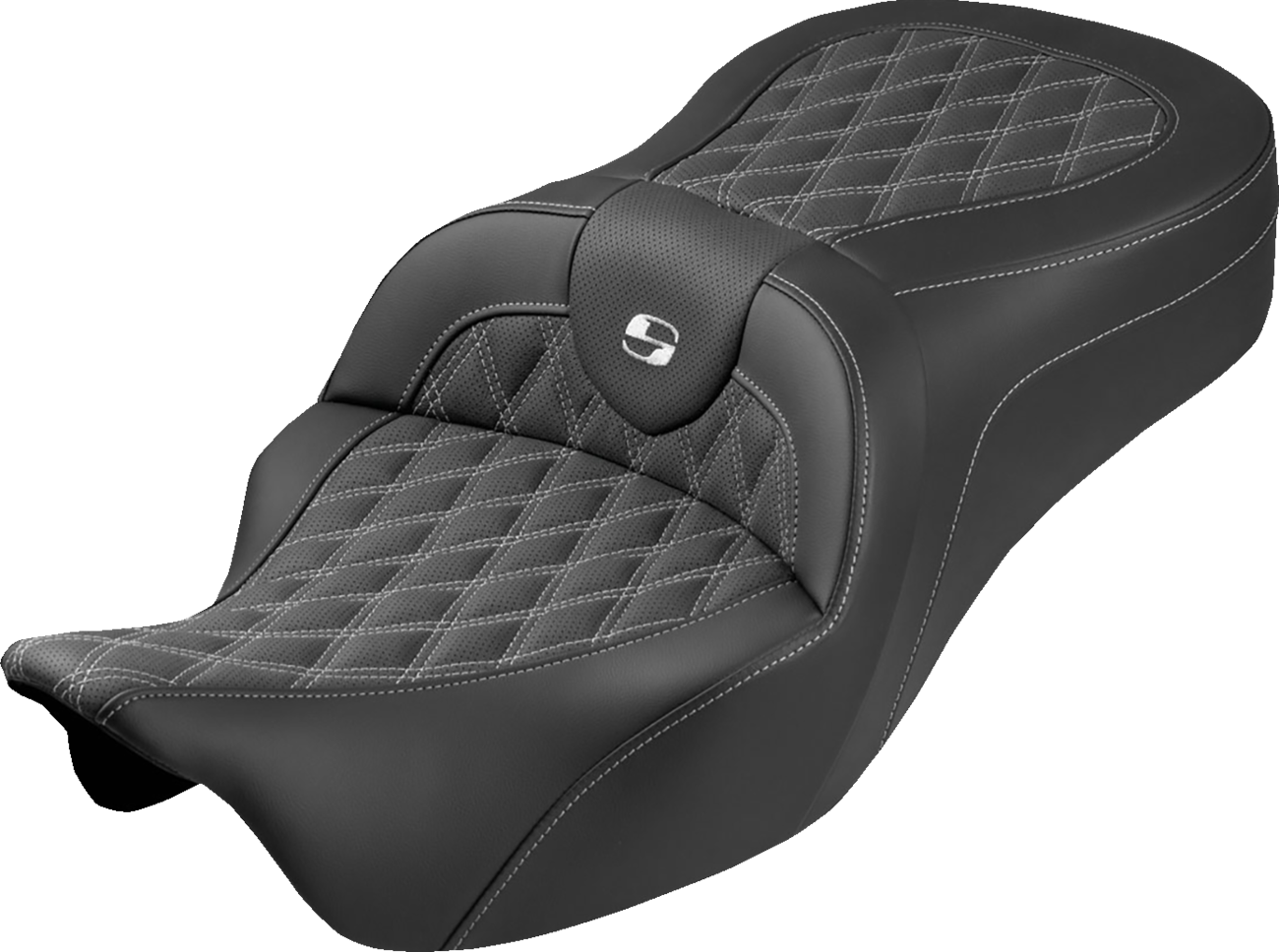 SADDLEMEN Roadsofa™ King Seat - No Backrest - Lattice Stitch - White Stitch - FLH/FLT '08-'25 808-07B-182S06