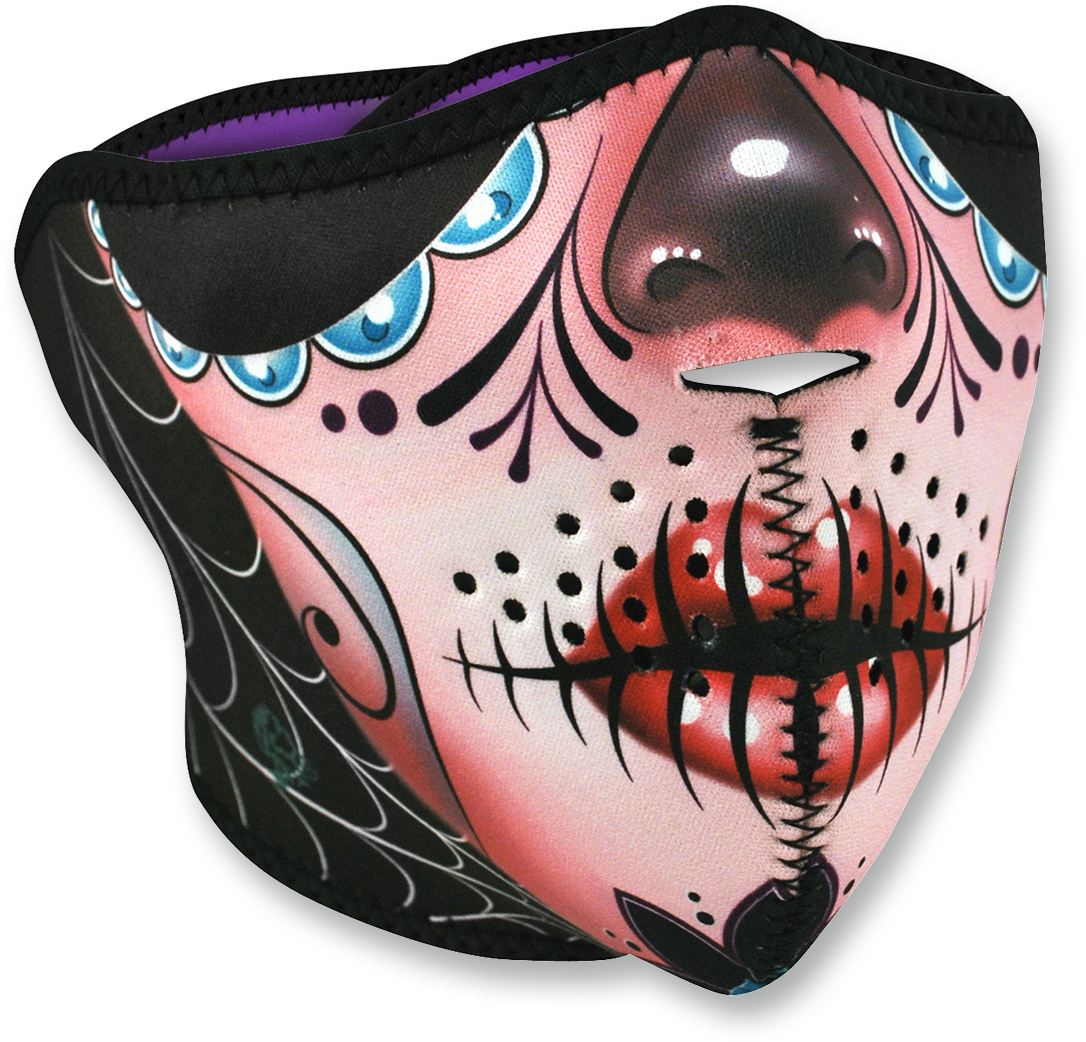 ZAN HEADGEAR Sugar Skull Half Mask WNFM082H – Reversible Water-Resistant Neoprene Mask for Full Face Coverage