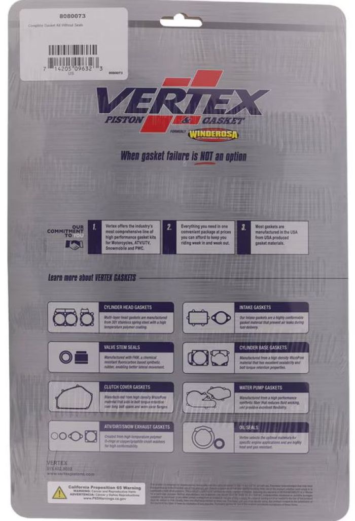 Vertex 8080073 Complete Gasket Kit Without Seals for Automotive Engines
