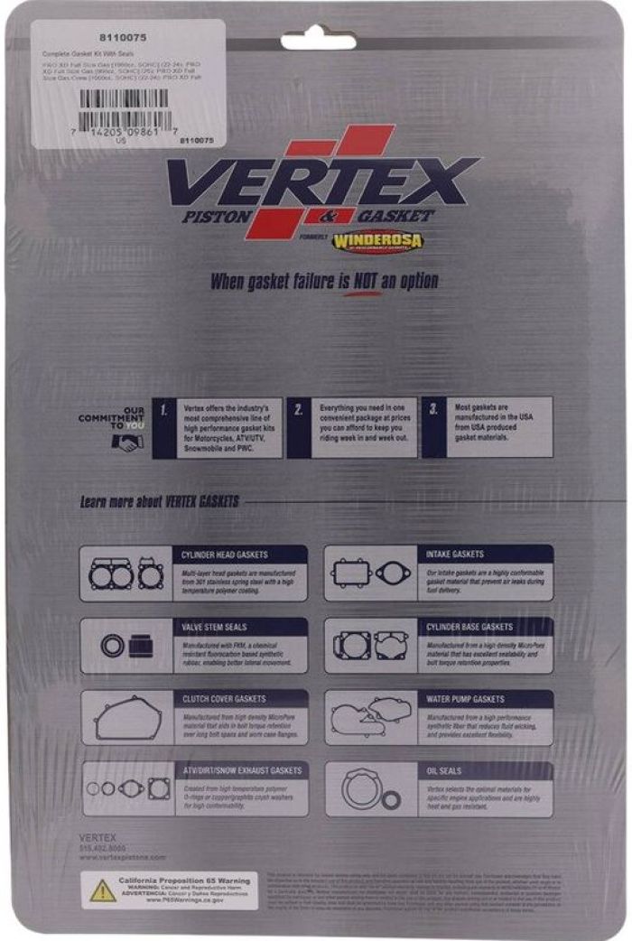 Vertex 8110075 Complete Gasket Kit with Seals for Automotive Repairs