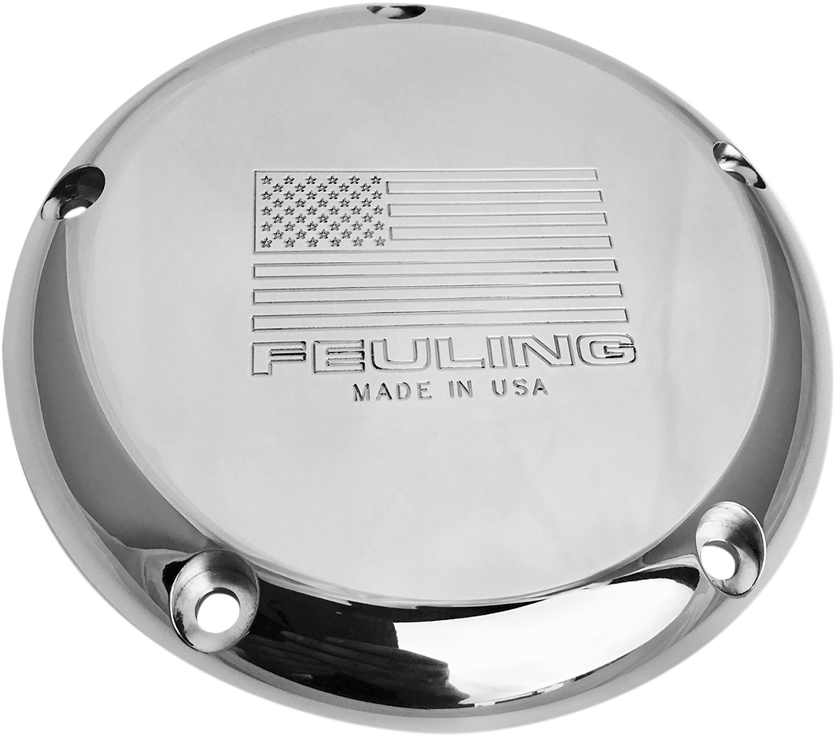 FEULING PARTS Derby Cover with Engraved American Flag - Polished - 5 Hole - Big Twin 9151