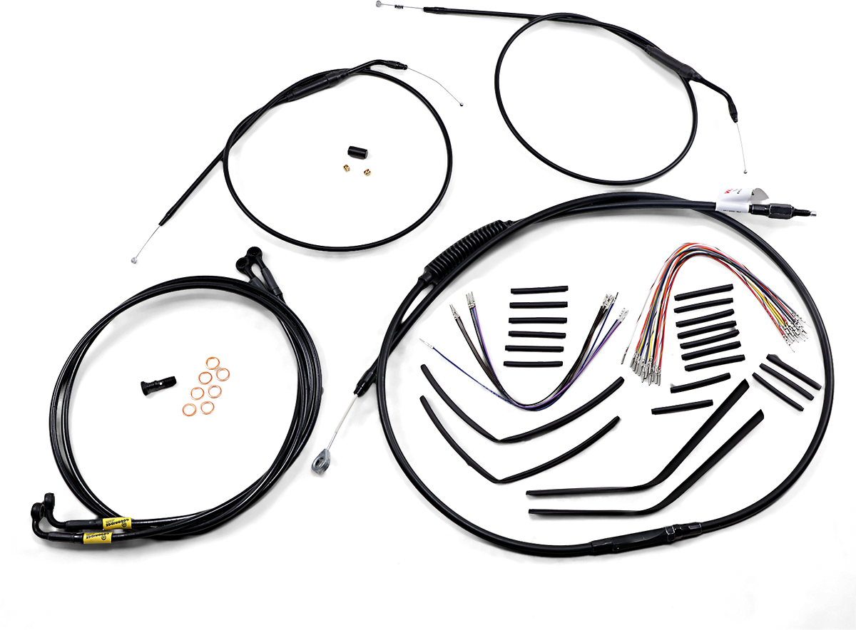 BURLY BRAND Complete Black Vinyl Handlebar Cable/Line Kit for Ape Hangers - 14" - '96-'05 FXD B30-1193