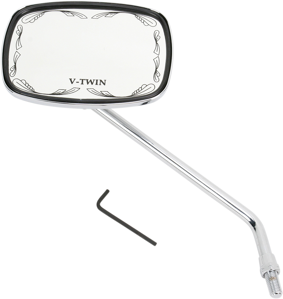 EMGO Mirror - Die-Cast - V-Twin Scrolled - Side View - Rectangle - M10 x 1.25 (Left Hand) - Chrome 20-21751
