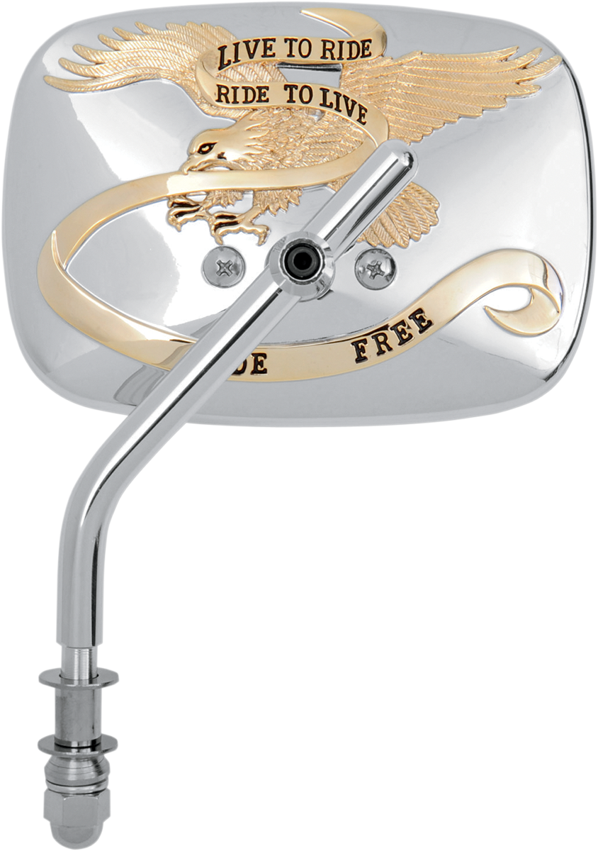 EMGO Mirror - "Live to Ride" - Side View - Rectangle - Gold/Chrome - Left 20-31707A