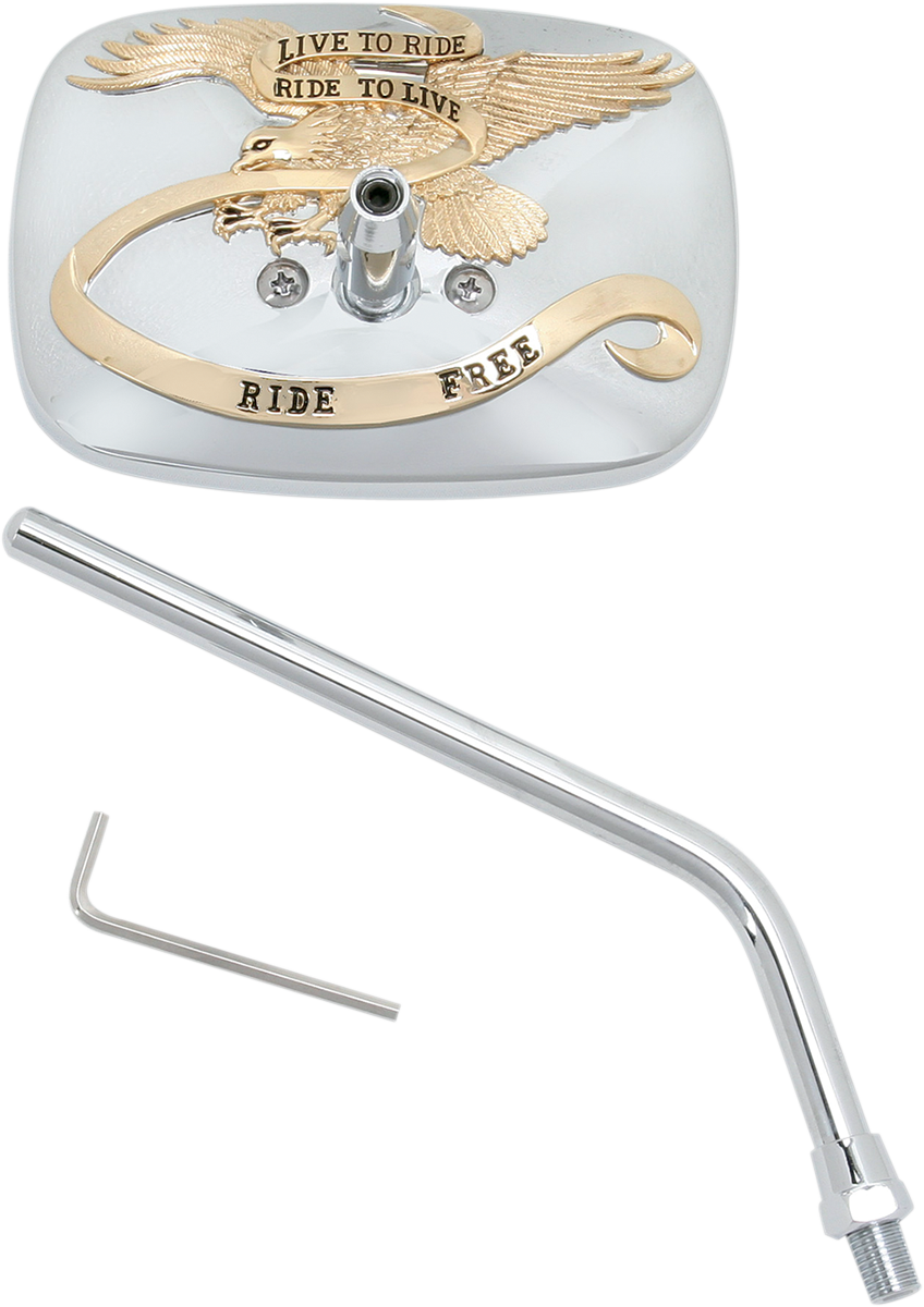 EMGO Mirror - "Ride Free" - Side View - Rectangle - M10 x 1.25 - Gold/Chrome - Left 20-31758A