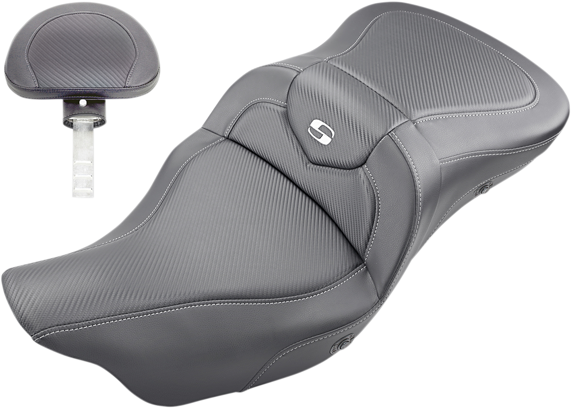 SADDLEMEN Heated Roadsofa™ Seat - Carbon Fiber - w/ Backrest - FL '08-'24 808-07B-185BRHC